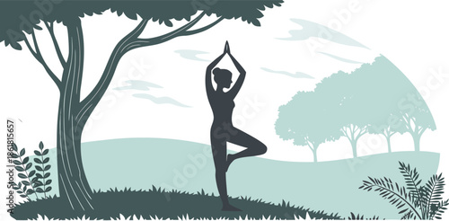 Silhouette of a man sitting on a tree and a woman in the forest vector illustration