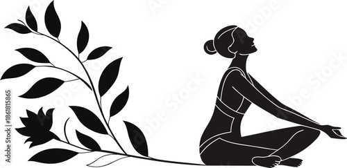 Silhouette vector illustration of a woman performing a graceful yoga pose in an artistic style