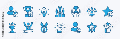 Set of awards and success icons for recognition and achievement concept vector