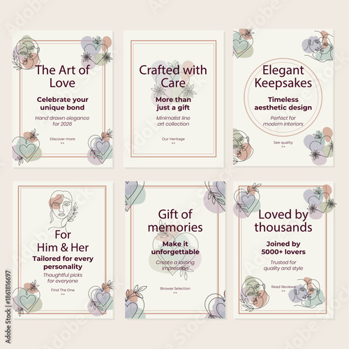 Elegant Valentine Social Media Grid with One Line Art and Soft Romantic Elements