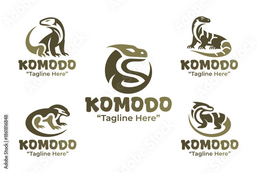 5 Komodo Logo Set Modern Minimalist Wildlife Design Collection