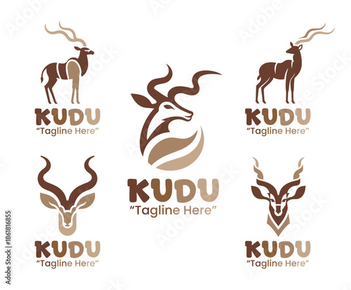 5 Kudu Logo Set Modern Minimalist Wildlife Design Collection