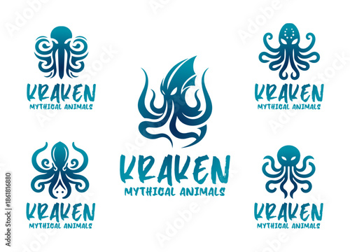 5 Kraken Logo Set Modern Minimalist Mythical Design Collection