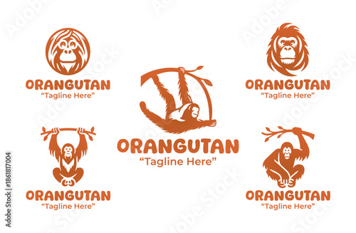 5 Orangutan Logo Set Modern Minimalist Wildlife Design Collection