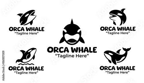 5 Orca Whale Logo Set Modern Minimalist Marine Design Collection