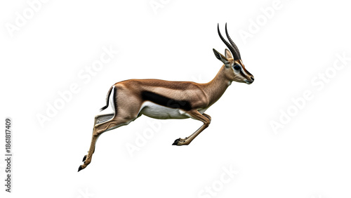 Running antelope in a natural landscape viewed from the side