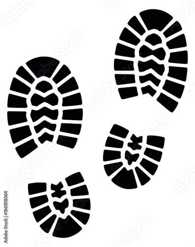 Graphic boot print set featuring multiple impressions and tracks for tracking and investigation themes