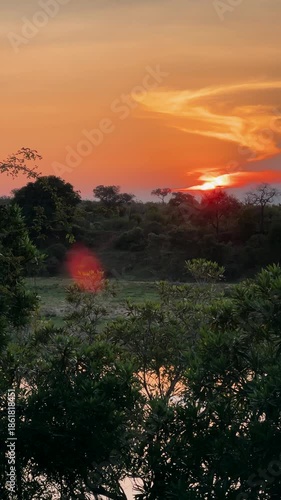 sunset in the African savannah near the river