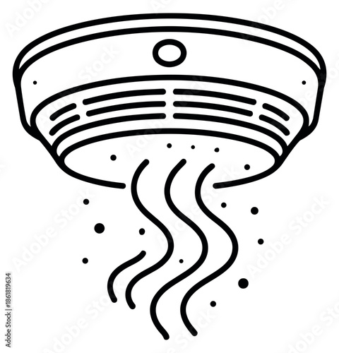 Line art illustration of a smoke detector depicting smoke detection for home safety