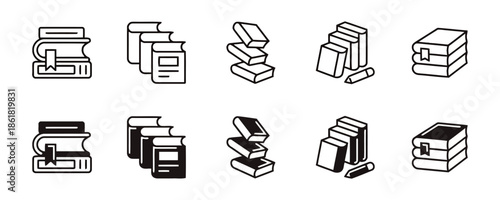 Set of books stacked design with various sizes and style on white background vector illustration