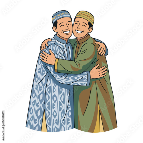 Muslim Brothers Hugging Eid Illustration