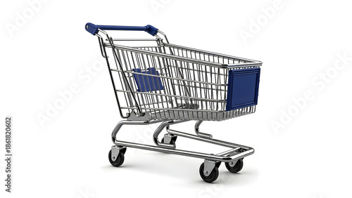 Empty shopping cart with blue accents on a white background