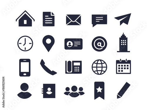 Set of business and contact icons vector sign communication office document email information web message marketing network paper location address connection pencil design element
