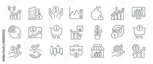 Set of business and finance line icons vector illustration