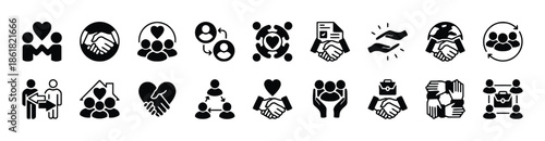 Set of Business Deal Connection Partnership and Trust Black Icons