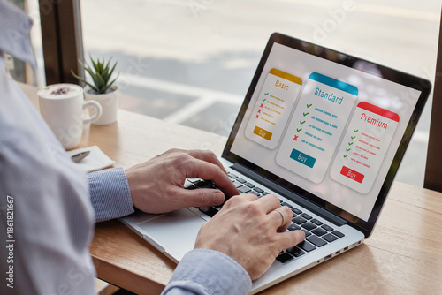 Canvas Print subscription concept, subscription plan for online service, man choosing online