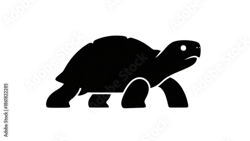 Black turtle silhouette walking on white background