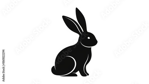 Simple black silhouette of a rabbit with long ears on white background
