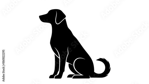 Sitting dog silhouette in black with white outline details