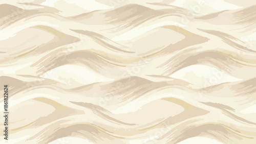 Abstract sand dunes in beige tones with blue hand outline, surreal landscape blending nature and gesture, flat vector illustration
