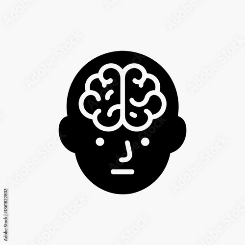A black silhouette of a human head with a white brain icon, representing thought, intelligence, or mind.