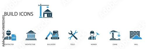 build set icons outline and Flat Style,transparent background.