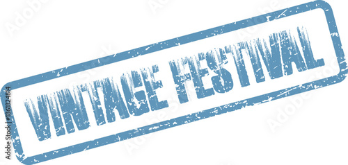 Classic distressed blue stamp impression featuring the words Vintage Festival for retro themed events and celebrations