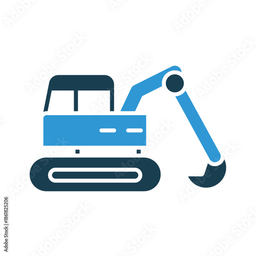 excavator icons outline and Flat Style,transparent background.