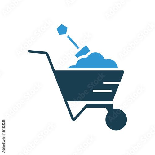 wheelbarrow icons outline and Flat Style,transparent background.