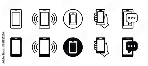 Set of cell phone icon smartphone with notification sign and hand modern design mobile device communication technology vector element