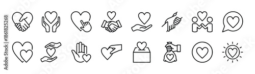 Set of Charity and Donation Icons in Outline Style Collection of Giving Help Philanthropy Fundraising and Volunteer Vector Illustration of Support and Kindness