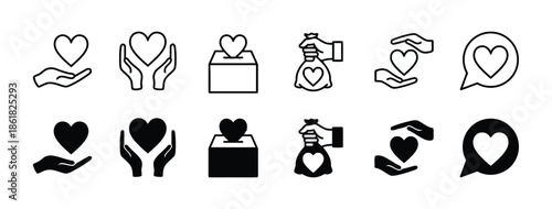 Set of charity donation giving love hands icon vector illustration symbol donate and philanthropy foundation