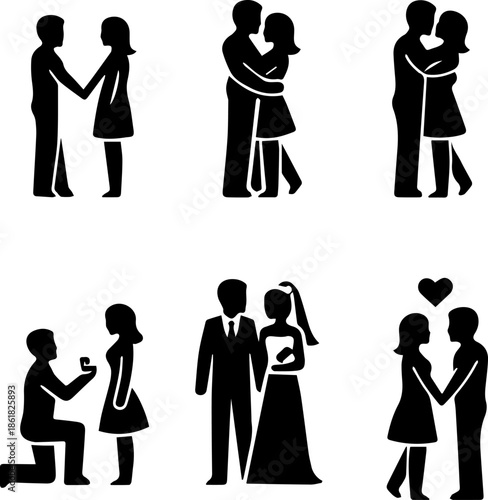 Romantic Couple Silhouette Icon Set