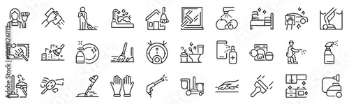 Set of cleaning icons showcasing various tasks and equipment