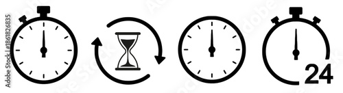 Set of clock and time icons in different styles