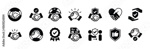 Set of collaboration and deal icons handshake for business isolated on white background