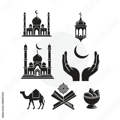 Eid icons in different style in vector