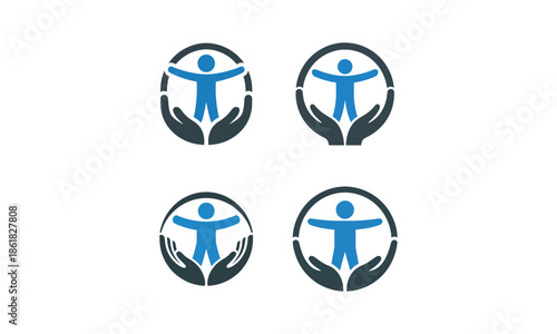 Human figure unity logo set representing teamwork, community and social connection
