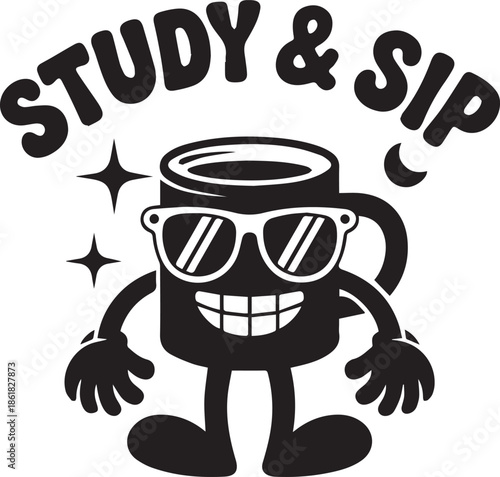 Study and sip mascot character illustration with transparent background