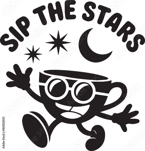 Sip the stars vector illustration with teacup character design
