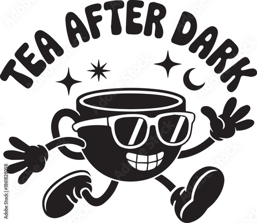 Tea after dark vector illustration with cup character design