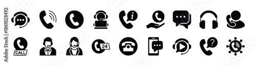 Set of Contact and Communication Icons in Black
