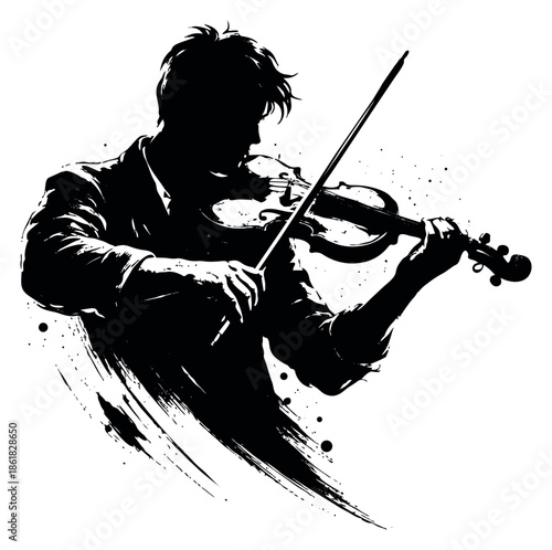 Dynamic ink illustration of a violinist depicting a passionate performance for music and art