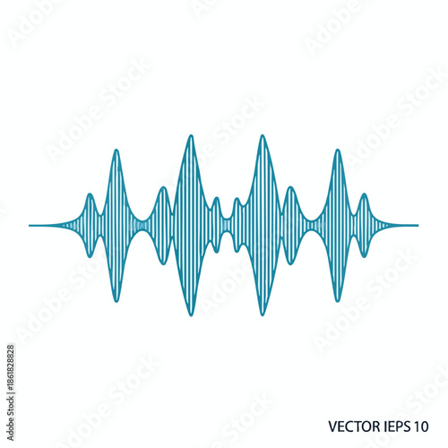 A waveform illustration, teal on white, depicting an audio's frequency and amplitude changes