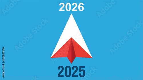 Moving forward from 2025 to 2026 with a stylized paper airplane