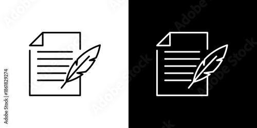 A writing quill rests on a document icon, representing creativity, literature, and the art of writing