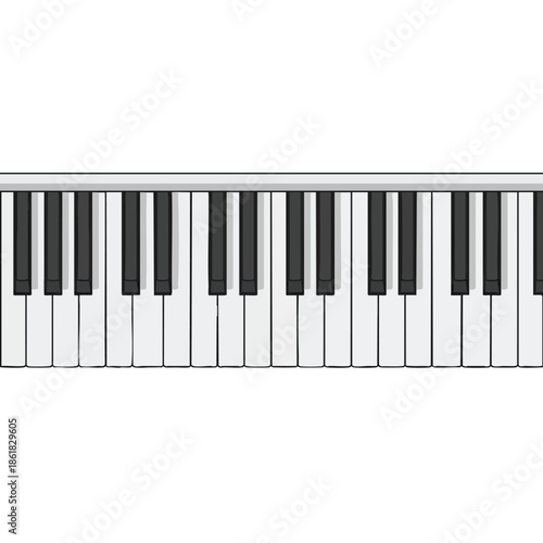 A flat, illustration of a piano keyboard.  Keys are white and black