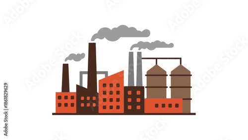 Industrial factory buildings with smoke from chimneys, vector illustration
