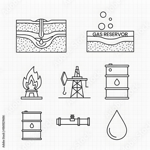 Illustration of oil extraction and refining process through various stages and equipment
