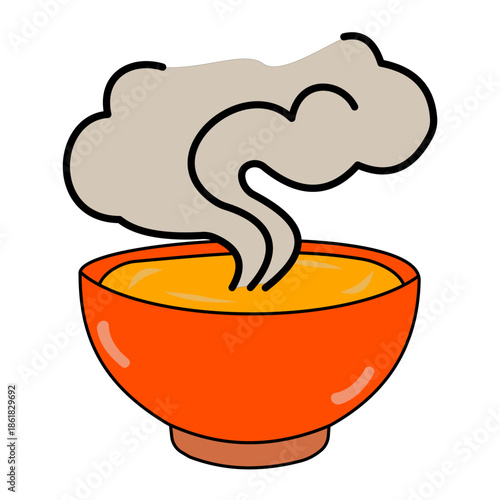 Vector illustration design of a bowl with smoke in orange color. Suitable for logos, icons, posters, advertisements, banners, companies, t-shirt designs, stickers, websites.